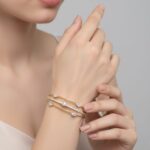 Korean Flower Double Band Gold Plated Bangle - Image 2