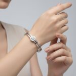 Secure Clasp Silver Bangle with CZ Stone | Wide Band - Image 2