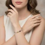 Multi-Color Square Cut Stone Silver Bangle - Image 2