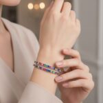 Double Row Multi-Color Stone Silver Bangle - Image 2