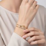 Korean Flower Double Band Gold Plated Bangle - Image 2