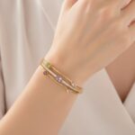 Multi-Color Stone Double Band Gold Plated Bangle - Image 2