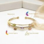 Multi-Color Stone Double Band Gold Plated Bangle - Image 4