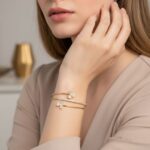 Korean Flower Triple Band Gold Plated Bangle - Image 2